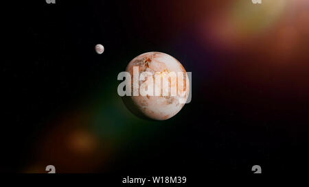 Schönen fremden Planeten, fernen Welt mit Mond in Deep Space System (3d-Wissenschaft Abbildung) Stockfoto