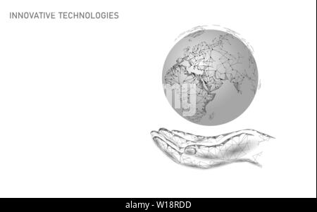 Planet Erde Ökologie interessieren. Hand, die eine sorgfältige Global Nature eco-Konzept. Mittlerer Osten Afrika Europa Länder. Speichern Sie die Welt Auflösung moderner Stock Vektor