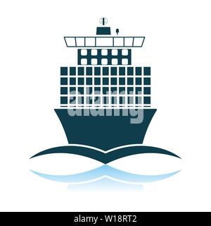 Containerschiff Symbol Vorderansicht. Schatten Reflexion Design. Vector Illustration. Stock Vektor