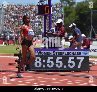 Beatrice Chepkoech Gewinne während einer Diamond League Leichtathletik Prefontaine Classic an der Stanford University in Kalifornien. Stockfoto