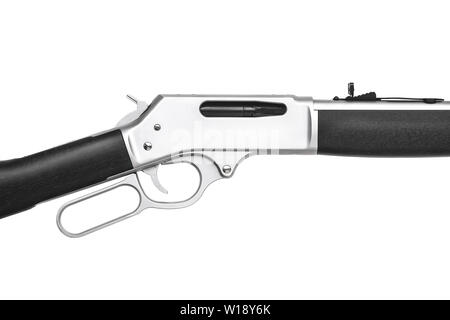 Alten amerikanischen Wilden Westen Gewehr auf weißem Hintergrund Stockfoto