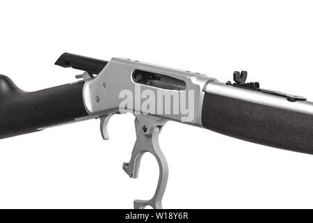 Alten amerikanischen Wilden Westen Gewehr auf weißem Hintergrund Stockfoto