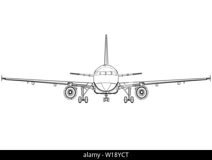 Flugzeuge linear schwarz-weißen Zeichnung Full Face, Flugzeug, Flugzeug-Symbol, skizzieren Skizze, fliegende Maschine Silhouette, Fahrzeug Färbung, gezeichnet Stock Vektor