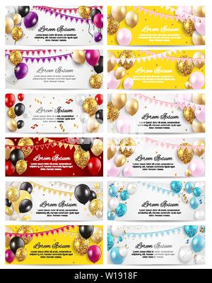 Farbe glänzend Ballone Geburtstagsparty Karte Hintergrund Sammlung eingestellt. Vector Illustration Stock Vektor
