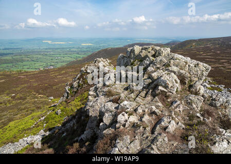 Die stiperstones, Shropshire, England. Blick vom Sessel des Teufels. Stockfoto