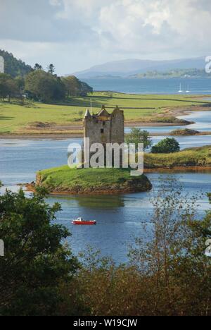 Castle Stalker, Loch Laich, Schottland, gesehen von oben Stockfoto