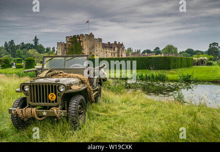 WW2 US Army Jeep an Hever Castle ein Teil der Veranstaltung, die eine 2 Tag war auch mit britischen und US-amerikanischen zur Schau gestellt werden. Stockfoto