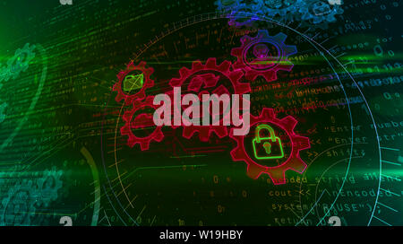 Datenmanagement Hologramm auf dynamische FUTURISTISCHEN Hintergrund. Modernes und futuristisches Konzept von Dateien, die Speicherung, Cyber Security, Computer und digitale p Stockfoto