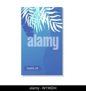 Vektor einrichten von sozialen Medien Geschichten-Vorlagen mit Palmblättern. Kreative Hintergründe für Banner, Poster, Web, Landung, Seite, Abdeckung, ad, greetin Stock Vektor