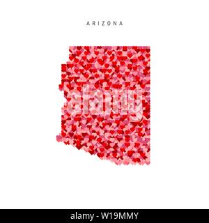 Ich liebe Arizona. Rot und rosa Herzen Muster vektorkarte von Arizona isoliert auf weißem Hintergrund. Stock Vektor