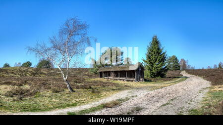 Wieder und wieder auf die Art und Weise, wie sie in der Lüneburger Heide sehen können so genannte Biene Zäune. Stockfoto