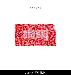 Ich liebe Kansas. Rot und rosa Herzen Muster vektorkarte von Kansas isoliert auf weißem Hintergrund. Stock Vektor