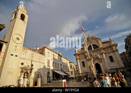 Luza Platz und Glockenturm, der Altstadt von Dubrovnik, Kroatien Stockfoto
