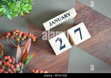 Januar Monat. Diamond Holz Tisch für den Hintergrund. Stockfoto