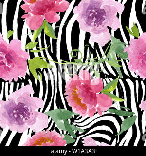 Pfingstrose botanische Blumen Blumen. Aquarell Hintergrund Abbildung. Nahtlose Muster. Stockfoto