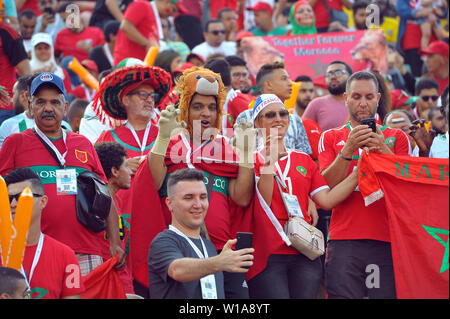 Kairo, Ägypten. 1. Juli 2019. Unterstützer von Marokko während des Spiels Südafrika vs Marokko der gesamten Afrika Cup Ägypten 2019 an der Al Salam Stadion in Cair. Credit: Chokri Mahjoub/ZUMA Draht/Alamy leben Nachrichten Stockfoto