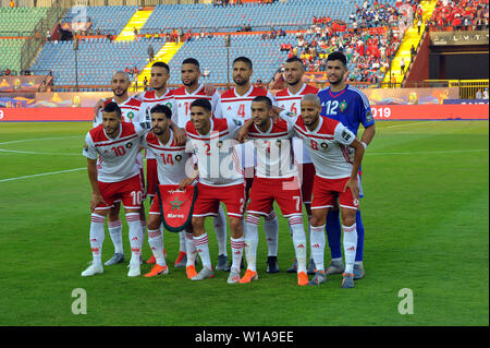 Kairo, Ägypten. 1. Juli 2019. Team von Marokko während des Spiels Südafrika vs Marokko der gesamten Afrika Cup Ägypten 2019 an der Al Salam Stadion in Cair. Credit: Chokri Mahjoub/ZUMA Draht/Alamy leben Nachrichten Stockfoto