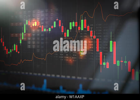 Börsenhandel graph, Investitionen candlestick Chart. Finanzielle Investitionen Hintergrund Konzept Stockfoto