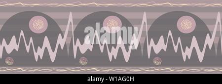 Abstrakte Grenze sunrise Landschaft mit Bergen und Wellen in Zartrosa, braunen und gelben Farbtönen. Die nahtlose Vektor Muster auf gestreiften Hintergrund. Große Stock Vektor