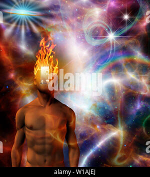 Surreale inspirierende Art. Brennen in den kosmischen Raum Stockfoto