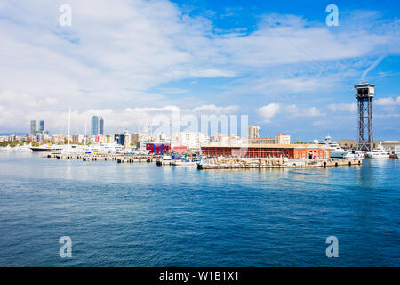 Torre Jaume I ist ein Stahl truss Tower in Barcelona, Katalonien Region von Spanien Stockfoto