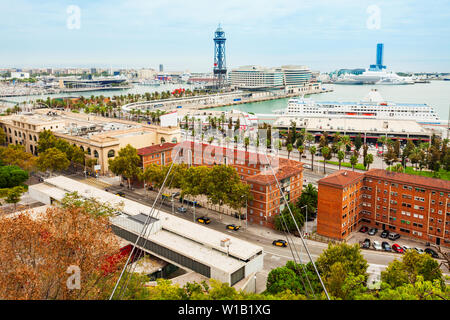 Torre Jaume I ist ein Stahl truss Tower in Barcelona, Katalonien Region von Spanien Stockfoto