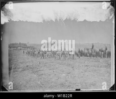 Batterie in der Tätigkeit bei Fredericksburg, VA; Allgemeine Hinweise: Oder 1. Anschl. Artillerie auf bohren. Stockfoto