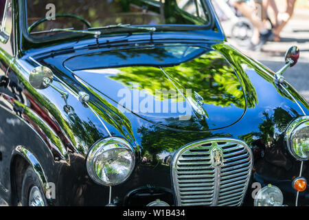 Bedford, Bedfordshire, Großbritannien. Juni 2, 2019. Fragment des Austin A30, eine kleine Familie Auto durch Austin von Mai 1952 bis September 1956 produziert Stockfoto