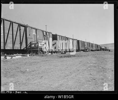 Box car Wohnungen für Bergarbeiter. Dies ist Teil des Unternehmens. Union Pacific Coal Company, Vertrauen, Vertrauen, Sweetwater County, Wyoming. Stockfoto