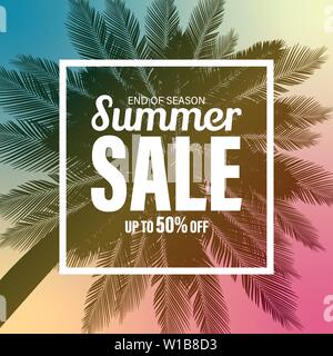 Summer Sale Hintergrund mit Palme und Typo Stock Vektor