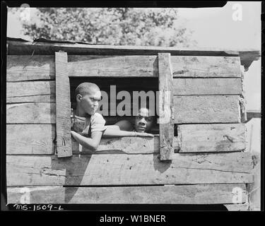 Kinder der Bergleute spielen in verlassenen Hütte. Gilliam, Kohle und Koks, Gilliam Mine, Gilliam, McDowell County, West Virginia. Stockfoto