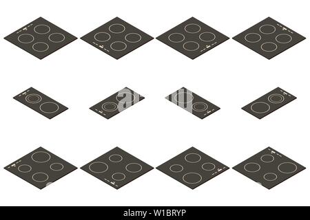 Vektor isometrische elektrische Kochplatte. Satz von Elementen einer Szene zu erstellen Stock Vektor