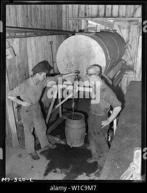 Trinkwasser für Mine ist in Lastwagen. Tanks sind dann auf der Plattform im Gebäude, wo sich das Wasser aus ihnen gezogen wird. Pyramide Coal Company, Sieg Mine, Terre Haute, Vigo County, Indiana. Stockfoto