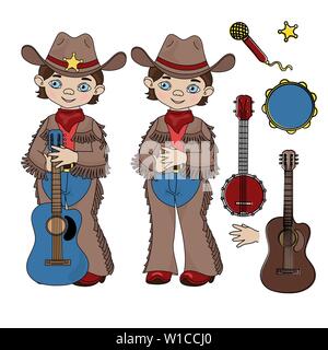 COWBOY MUSIK Cartoon amerikanischen Western Country Festival Vector Abbildung für Print Fabric und Dekoration Stock Vektor