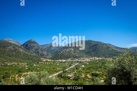 Landschaft mit der Stadt Wolkenstein ein Olivenbäumen Stockfoto