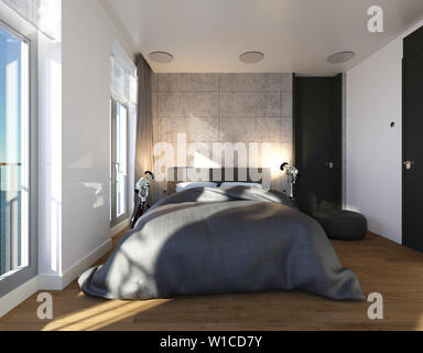 Hotel Zimmer oder Schlafzimmer Interior 3D Illustration Stockfoto