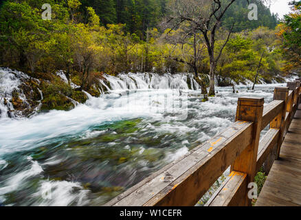 Shuzheng Wasserfälle und See in Jiuzhaigou, Sichuan, China vor dem devestating Erdbeben von 2017. Stockfoto