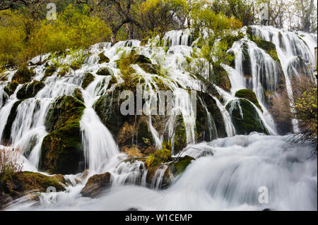 Shuzheng Wasserfälle und See in Jiuzhaigou, Sichuan, China vor dem devestating Erdbeben von 2017. Stockfoto