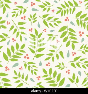 Nahtlose Muster wiederholen von Hand Blätter und Beeren in einer warf Muster gezeichnet. Eine hübsche Vektor Laub Design. Stock Vektor
