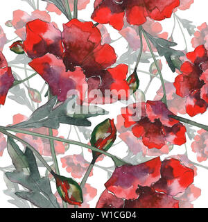 Mohn Blumen botanischen Blumen. Aquarell Hintergrund Abbildung. Nahtlose Muster. Stockfoto