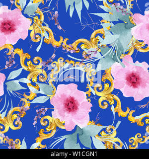 Pfingstrose botanische Blumen Blumen. Aquarell Hintergrund Abbildung. Nahtlose Muster. Stockfoto