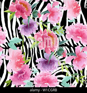 Pfingstrose botanische Blumen Blumen. Aquarell Hintergrund Abbildung. Nahtlose Muster. Stockfoto