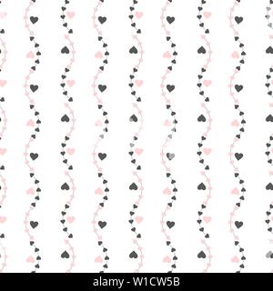 Vektor nahtlose Muster mit Herzen. Wiederkehrende geometrische Fliesen mit stilisierten Schwarzweiß-Hintergrund. Stock Vektor