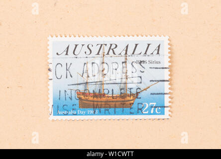 Australien - ca. 1983: einen Stempel in Australien gedruckten zeigt ein Bild des HMS Sirius, ca. 1983 Stockfoto