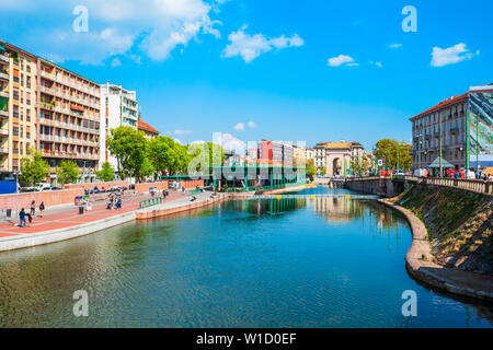 Mailand, Italien - 09 April, 2019: Die darsena künstlichen Reservoir ist in der Nähe von Porta Ticinese in Mailand in der Lombardei Region Norditaliens Stockfoto