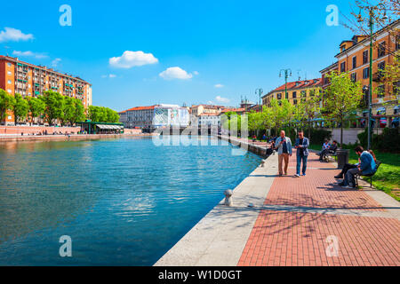 Mailand, Italien - 09 April, 2019: Die darsena künstlichen Reservoir ist in der Nähe von Porta Ticinese in Mailand in der Lombardei Region Norditaliens Stockfoto