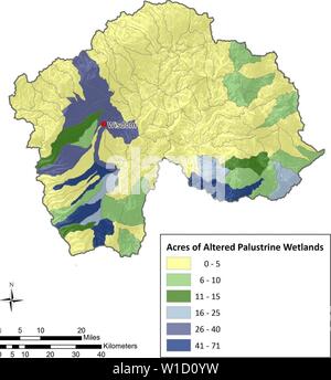 Archiv Bild von Seite 83 der Südwesten Montana Feuchtgebiet Bewertung. Südwestmontana Feuchtgebiet Bewertung: Entwicklung einer landesweiten Erfassung und Überwachung der Strategie für Montana. Df136 ed1-b 443-444 a-b82b-1c9a 0aa 16524 Jahr: 2012 Großes Loch Fluss-wasserscheide 0 5 10 20 30 20 Meilen Kilometer 40 Abbildung G-6. Morgen der anthropogen veränderten palustrine Feuchtgebiete (d. h., einem Graben, ausgelaugt, beschlagnahmt, ausgegraben, Federwild) von 6 Code hydrologischen Einheit in das große Loch River. Anhang G - 6. Stockfoto