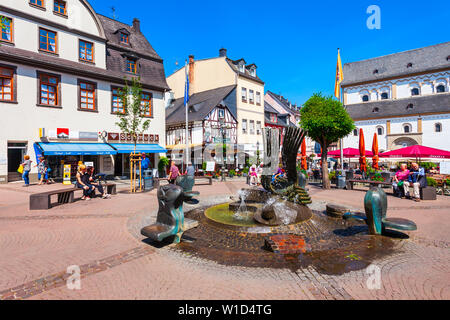 BOPPARD, Deutschland - 26. JUNI 2018: Marktplatz oder auf dem Marktplatz in Boppard. Boppard ist eine Stadt in der Rheinschlucht, Deutschland liegen. Stockfoto