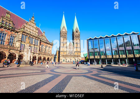 BREMEN, Deutschland - Juli 06, 2018: Marktplatz oder den Marktplatz in der Altstadt von Bremen, Deutschland Stockfoto