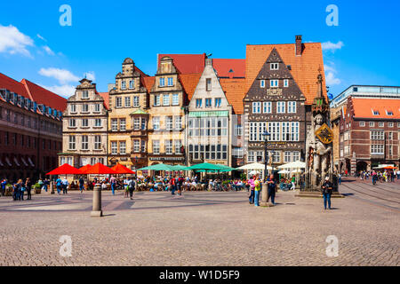 BREMEN, Deutschland - Juli 06, 2018: Marktplatz oder den Marktplatz in der Altstadt von Bremen, Deutschland Stockfoto